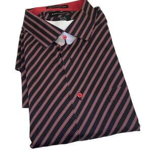 NWT Paul Fredrick Classic Fit Red Blue Striped 18.5 x 36 Non-Iron Two Ply Cotton